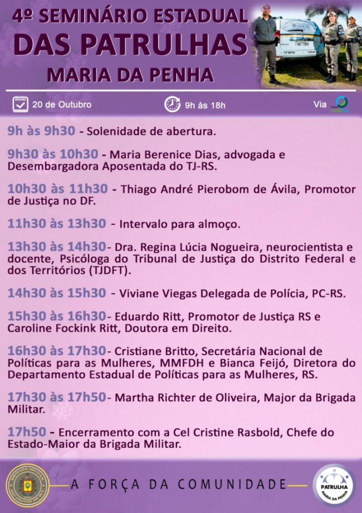 Estão abertas as inscrições para o 4 ° Seminário Estadual das Patrulhas Maria da Penha