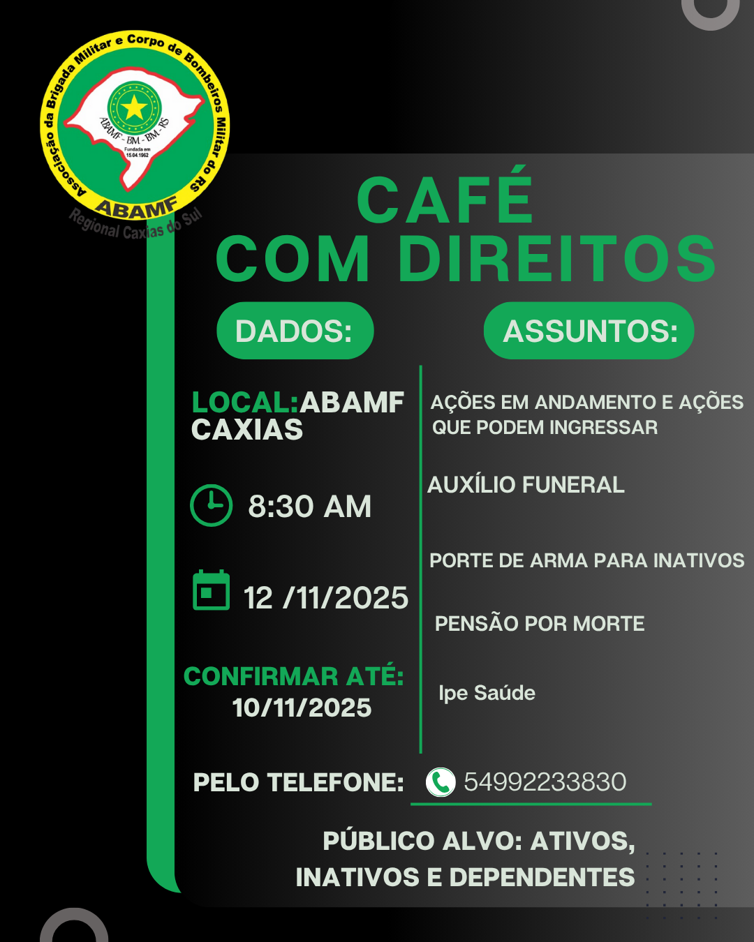 Café com Direitos -   LOCAL: ABAMF CAXIAS 🕒 8:30 AM 📅 12/11/2025